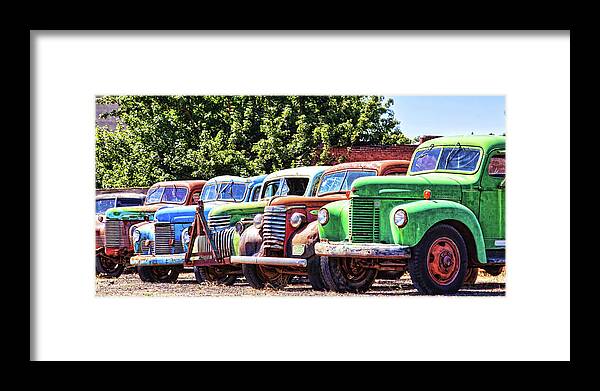 Vintage Trucks Framed Print featuring the photograph Colorful old rusty cars by Tatiana Travelways