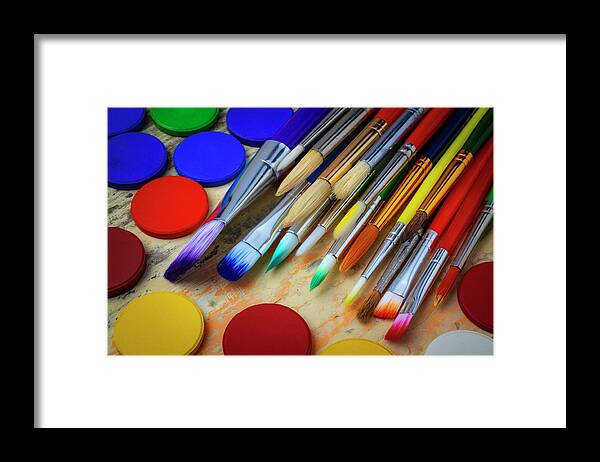 Colorful Framed Print featuring the photograph Colorful Paint Brushes by Garry Gay