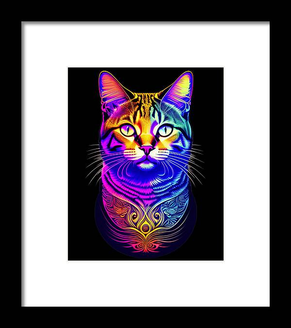 Cool Framed Print featuring the digital art Colorful Psychedelic Cat by Flippin Sweet Gear