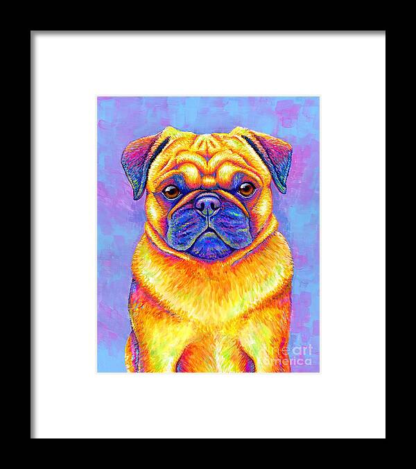 Pug Framed Print featuring the painting Colorful Rainbow Pug Dog Portrait by Rebecca Wang