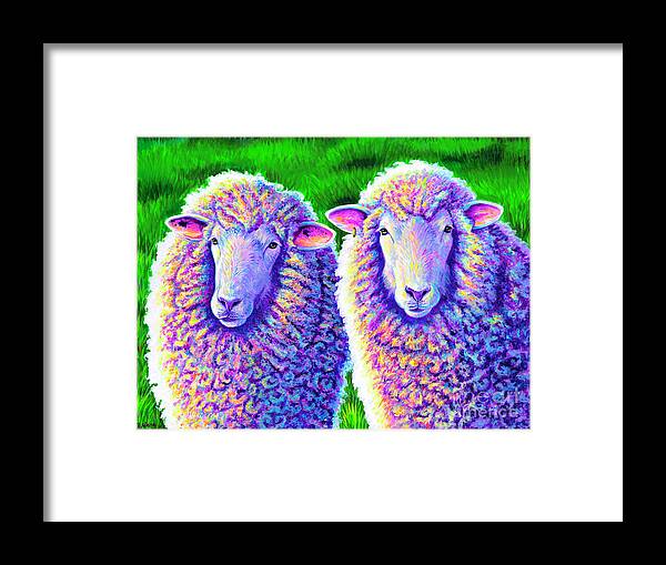 Sheep Framed Print featuring the painting Colorful Sheep Portrait - Charlie and Curtis by Rebecca Wang