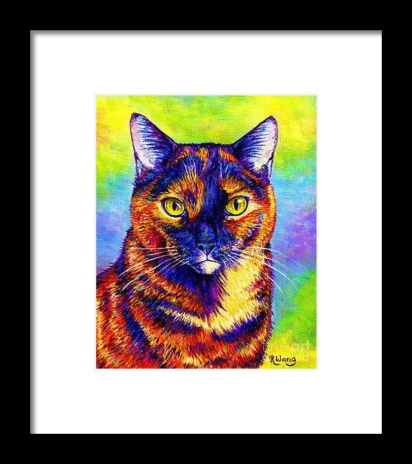 Cat Framed Print featuring the painting Colorful Tortoiseshell Cat by Rebecca Wang