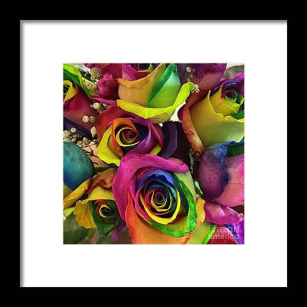 #roses #multicoloredroses #coloroflove #photography #vibrantcolors #botanicals #gardenflowers #mothersday #dottiephelpsvisker Framed Print featuring the photograph Colors of Love by Dottie Visker