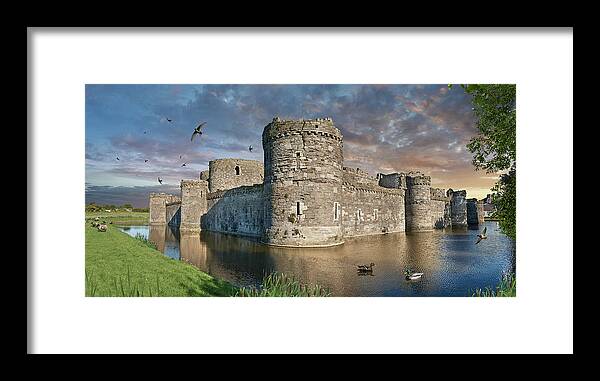 Beaumaris Castle Framed Print featuring the photograph Colour photo of Beaumaris Castle, Wales. by Paul E Williams