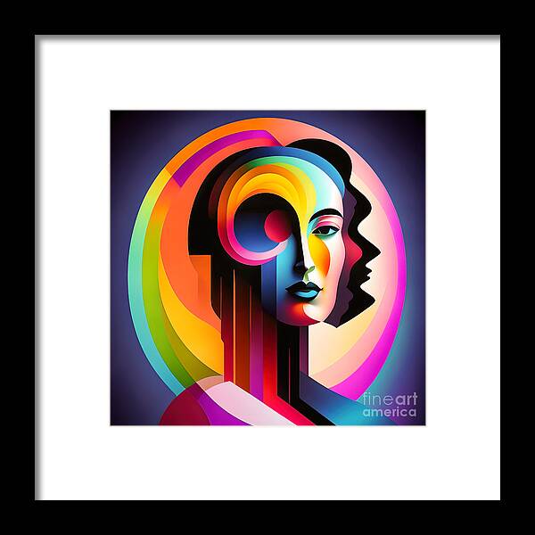 Portrait Framed Print featuring the digital art Colourful Abstract Surreal Portrait - 3 by Philip Preston