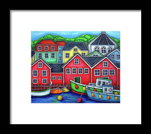 Nova Scotia Framed Print featuring the painting Colours of Lunenburg by Lisa Lorenz