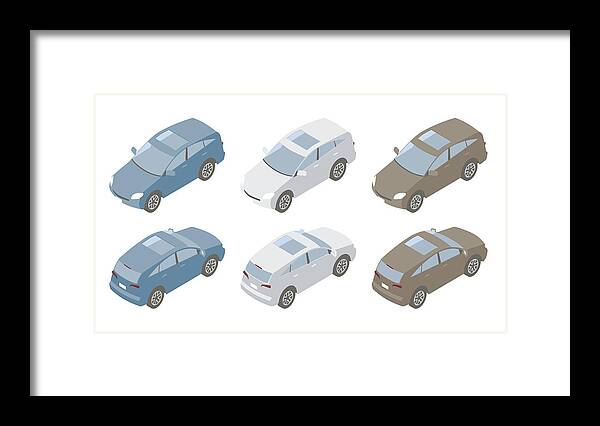White Background Framed Print featuring the drawing Compact SUVs Isometric Illustration by Mathisworks