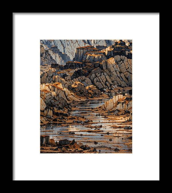 Landscape Framed Print featuring the digital art Complex Canyon #1 by Mark Greenberg