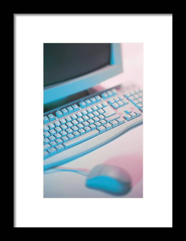Computer Mouse Framed Print featuring the photograph Computer keyboard with mouse and monitor by Comstock