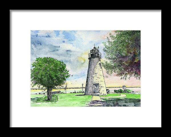 Concord Point Lighthouse Two Framed Print featuring the painting Concord Point Lighthouse Two by John D Benson