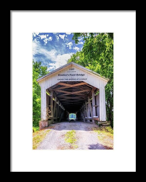 Covered Bridge Framed Print featuring the photograph Conley's Ford Bridge - Parke County, Indiana by Susan Rissi Tregoning