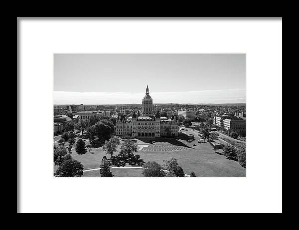 Democrats Framed Print featuring the photograph Connecticut state capitol building in Hartford Connecticut in black and white by Eldon McGraw