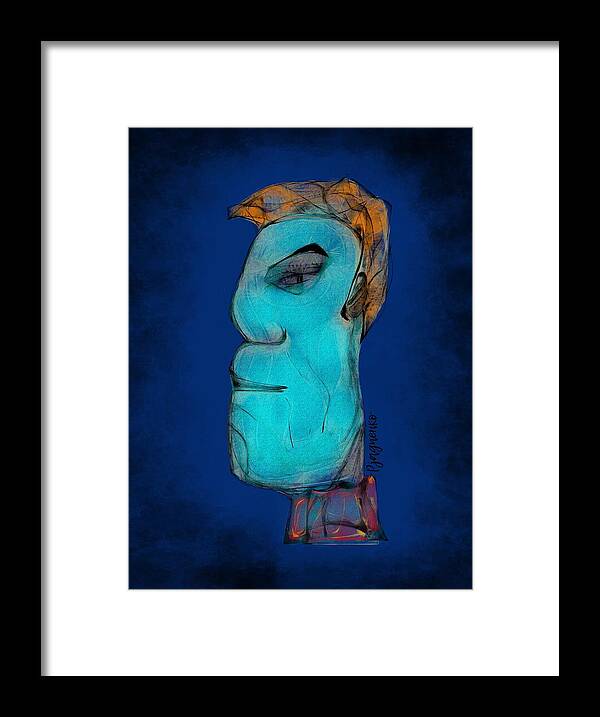 Blue Framed Print featuring the digital art Contemplating by Ljev Rjadcenko