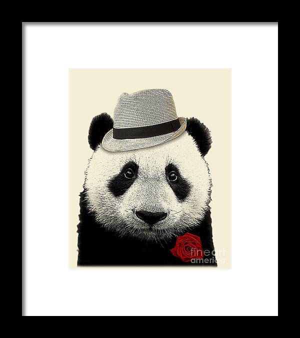 Panda Framed Print featuring the digital art Cool Panda Bear Portrait by Madame Memento