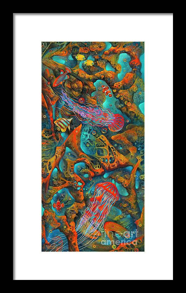 Ocean Framed Print featuring the painting Coral Reef - 3D by Ricardo Chavez-Mendez