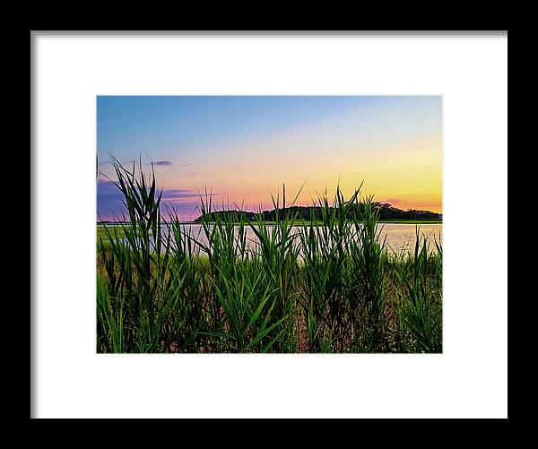 Reflections Framed Print featuring the photograph Cordgrass Island and Sunset by Marianne Campolongo
