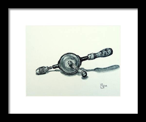 Old Tools Framed Print featuring the drawing Cordless Drill by Mike Kling