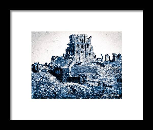 Corfe Castle Framed Print featuring the painting Corfe Castle by Denise Railey