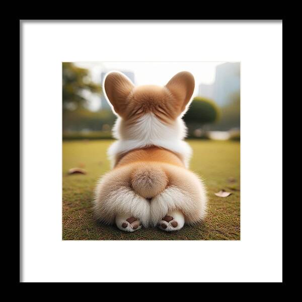 Corgi Framed Print featuring the digital art Corgi Beans in the Breeze by Holly Picano