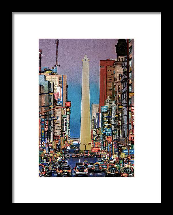 Pastels Framed Print featuring the pastel Corrientes Avenue by Bernardo Galmarini