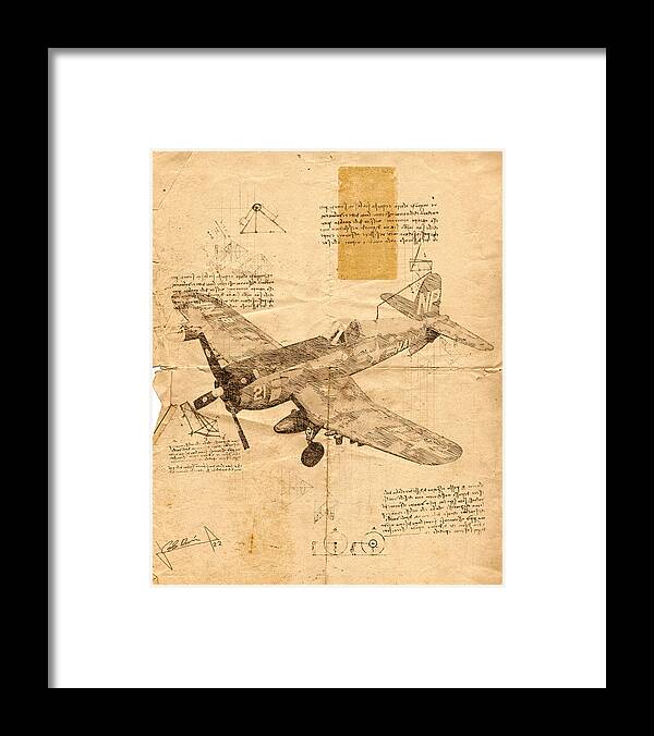 Corsair Framed Print featuring the drawing Corsair by Charlie Roman