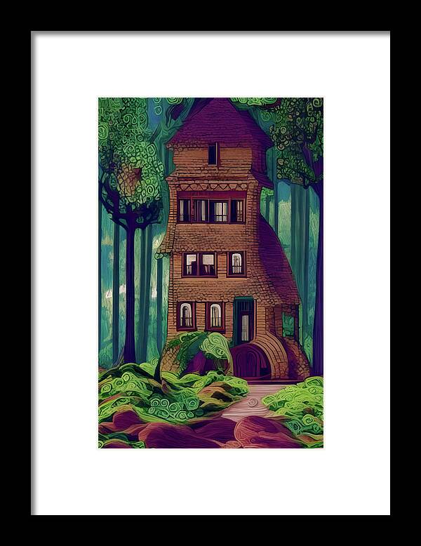  Framed Print featuring the digital art Cottage in the Woods by Michelle Hoffmann