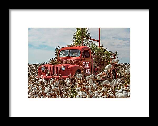 Alabama Framed Print featuring the photograph Cotton and Red Firetruck by Michael Thomas