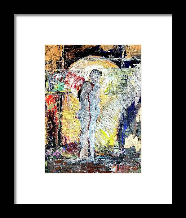 Two Figures On Abstract Landscape Framed Print featuring the painting Couple by David Euler