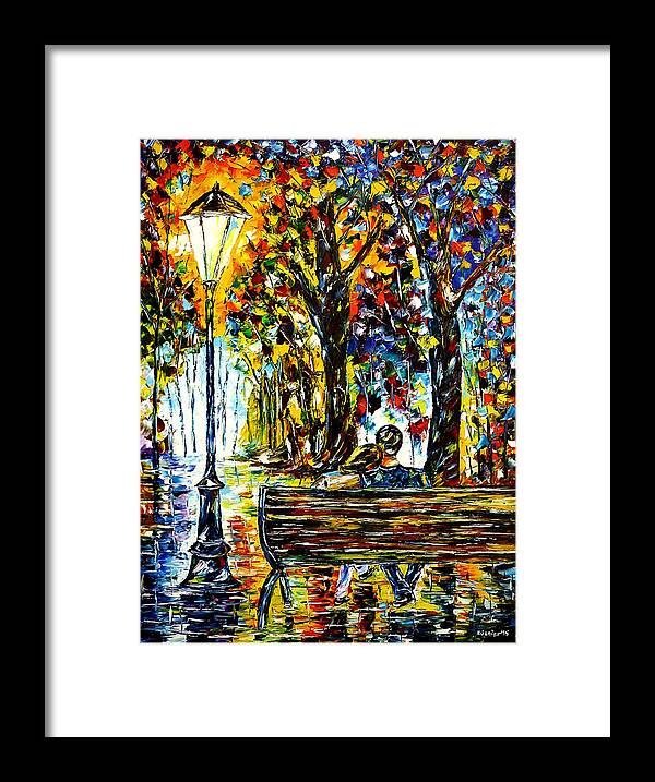 Lovers On A Bench Framed Print featuring the painting Couple On A Bench by Mirek Kuzniar