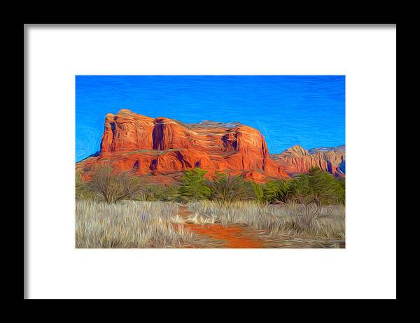 Courthouse Butte Framed Print featuring the photograph Courthouse Butte Painterly by Lorraine Baum