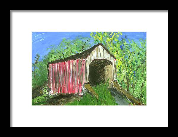 Covered Bridge Framed Print featuring the painting Covered Bridge by Britt Miller