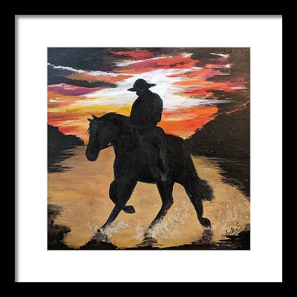 Cowboy Framed Print featuring the painting Cowboy After The Roundup by Abbie Shores