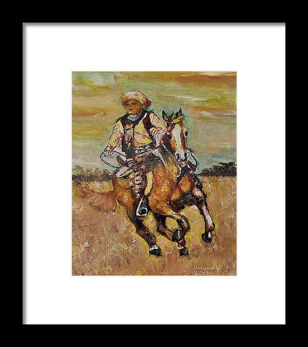Horse Framed Print featuring the painting Cowboy by Ryszard Ludynia