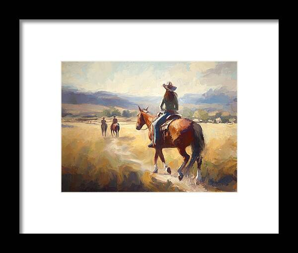 Cowgirl Framed Print featuring the digital art Home From The Range by Ramona Murdock