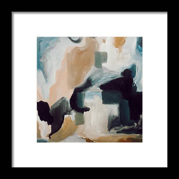 Tan Pink Abstract Blue Gray Mod Framed Print featuring the painting Cowgirl by Meredith Palmer