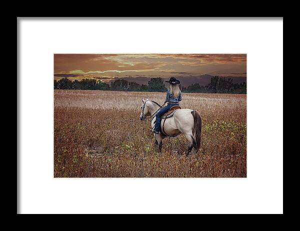 Cowgirl Framed Print featuring the photograph Cowgirl Sunset by Fon Denton