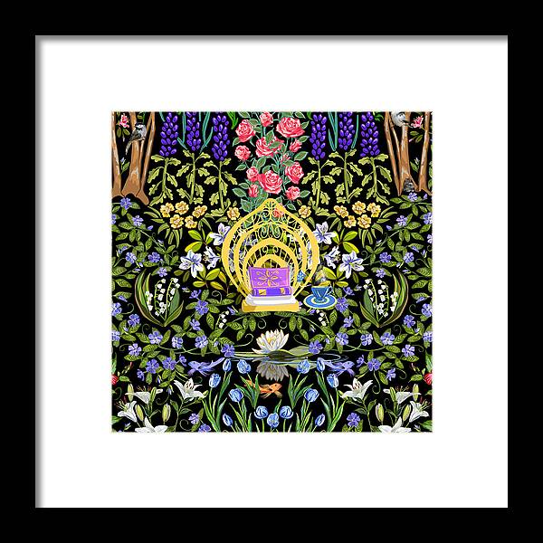 Books Framed Print featuring the drawing Cozy Garden Reading Room II by L Diane Johnson