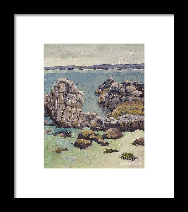 Monterey Framed Print featuring the painting Craggy Rocks by PJ Kirk