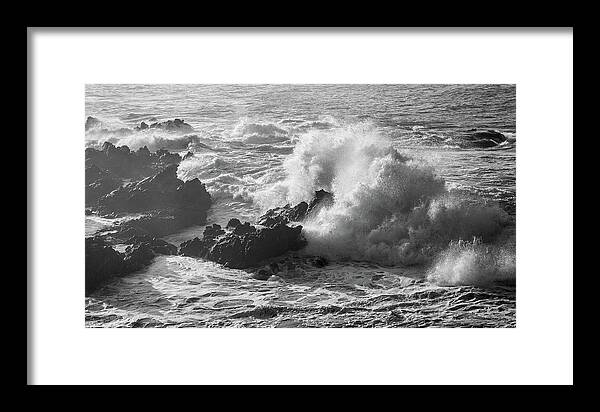 Beach Framed Print featuring the photograph Crashing Waves on Rocks by Mike Fusaro