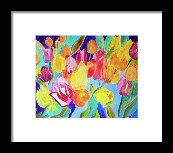 Tulips Framed Print featuring the painting Crayola Tulips by Meryl Goudey