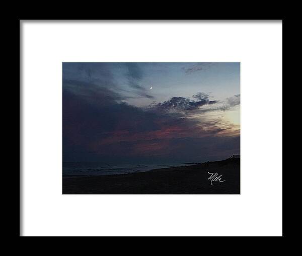Crescent Moon At Beach Framed Print featuring the photograph Crescent Moon at Beach by Meta Gatschenberger