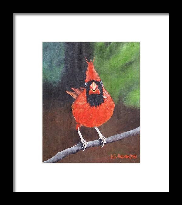 Northern Cardinal Framed Print featuring the painting Crested Messenger by Heather E Harman