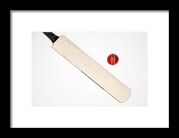 White Background Framed Print featuring the photograph Cricket bat and ball by Image Source