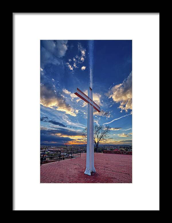 Cross Framed Print featuring the photograph Cross of the Martyrs - historical monument in Santa Fe New Mexico by Peter Herman