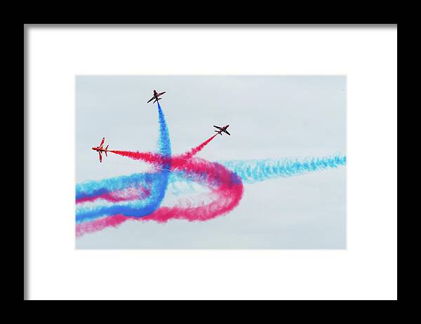 Eastbourne International Airshow Framed Print featuring the photograph Crossing the Red Arrows by Andrew Lalchan