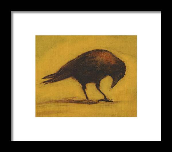 Crow Framed Print featuring the painting Crow 11 cropped version by David Ladmore