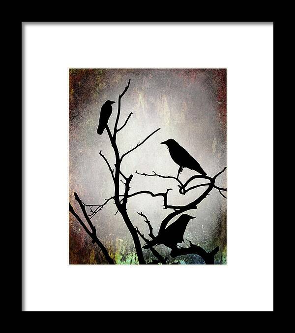 Bird Framed Print featuring the digital art Crow Birds on Tree Bird 92 by Lucie Dumas