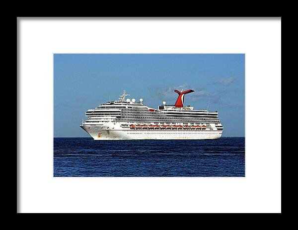 Cruise Framed Print featuring the photograph Cruise Ship Carnival Freedom Approaching Cozumel by Bill Swartwout