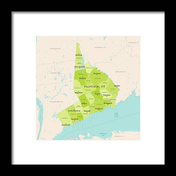 County Framed Print featuring the digital art CT Fairfield Vector Map Green by Frank Ramspott