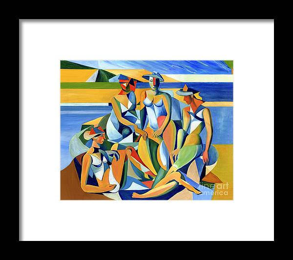 Cubism Framed Print featuring the painting Cubist Coastal Serenity by Suzann Sines